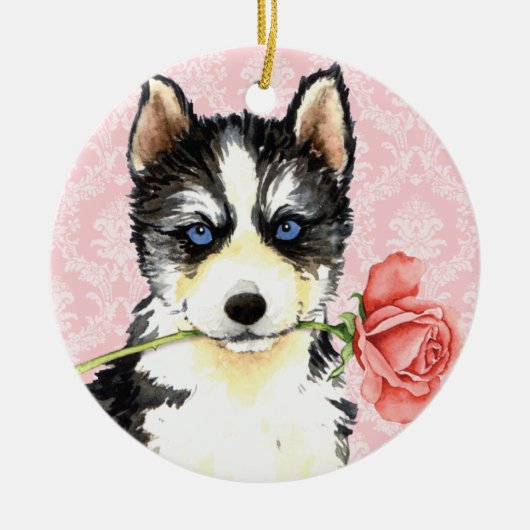 Valentine Rose Husky Keramikornament (Vorne)