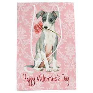 Valentine Rose Italian Greyhound Mittlere Geschenktüte