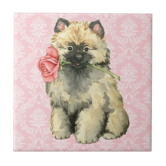 Valentine Rose Keeshond Fliese (Vorderseite)
