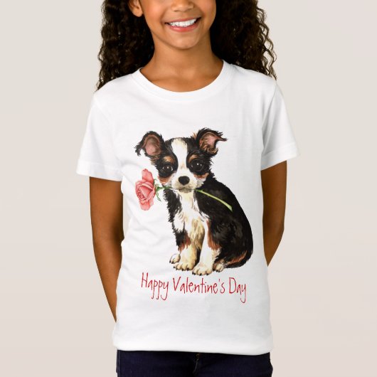 Valentine Rose Long Coat Chihuahua T-Shirt (Vorderseite)