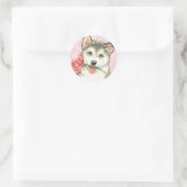 Valentine Rose Malemute Runder Aufkleber (Tasche)
