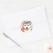 Valentine Rose Malemute Runder Aufkleber (Umschlag)