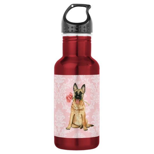 Valentine Rose Malinois Edelstahlflasche (Vorderseite)