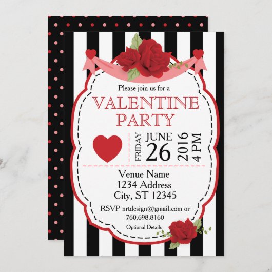 Valentine Rose Party Einladung (Vorne/Hinten)