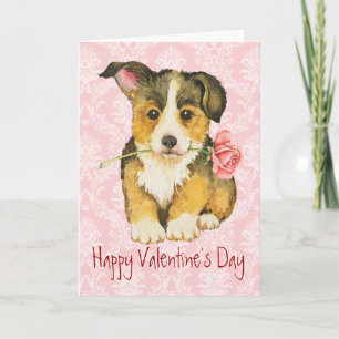 Valentine Rose Pembroke Welsh Corgi Feiertagskarte