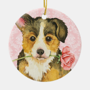 Valentine Rose Pembroke Welsh Corgi Keramik Ornament