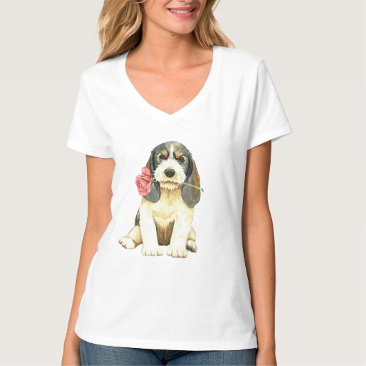 Valentine Rose Petit Basset Griffon Vendee T-Shirt (Vorderseite)