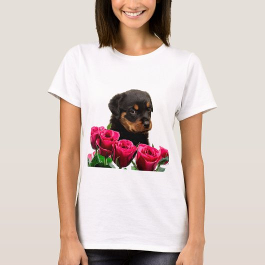 Valentine Rose Rottweiler Puppy T-Shirt (Vorderseite)