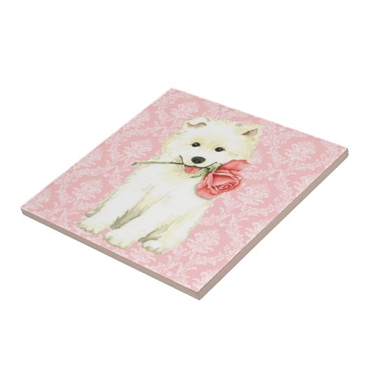 Valentine Rose Samoyed Fliese (Seite)