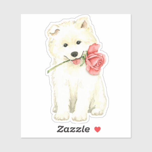 Valentine Rose Samoyed Vinyl Aufkleber (Blatt)