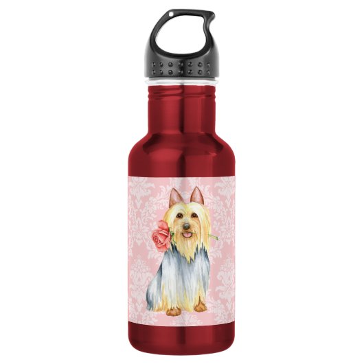 Valentine Rose Seide Terrier Edelstahlflasche (Vorderseite)