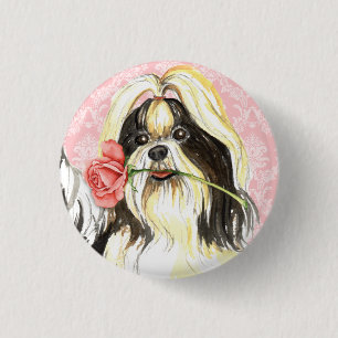 Valentine-Rose Shih Tzu Button
