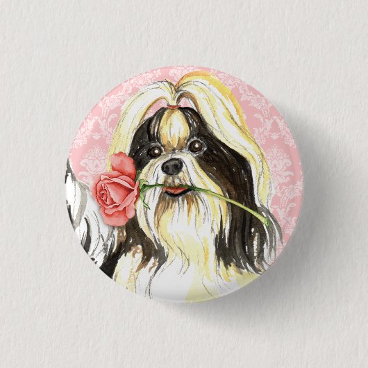 Valentine Rose Shih Tzu Button (Vorderseite)