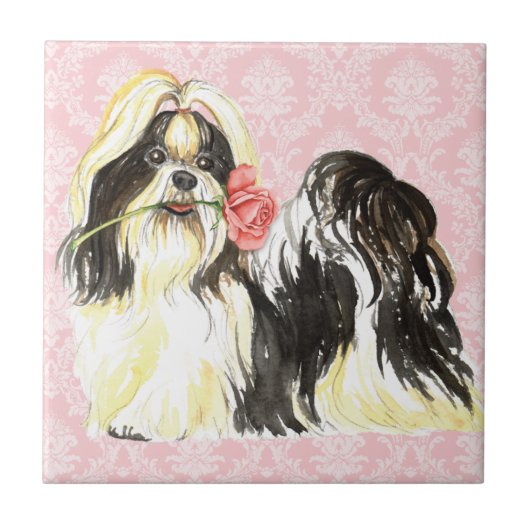 Valentine Rose Shih Tzu Fliese (Vorderseite)