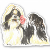 Valentine Rose Shih Tzu Vinyl Aufkleber (Vorderseite)