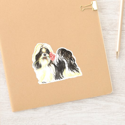 Valentine Rose Shih Tzu Vinyl Aufkleber (Notizbuch)