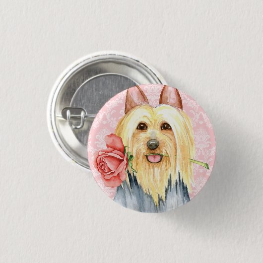 Valentine Rose Silky Terrier Pinback Schaltfläche Button (Vorne & Hinten)