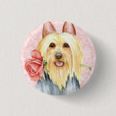Valentine Rose Silky Terrier Pinback Schaltfläche Button (Vorderseite)