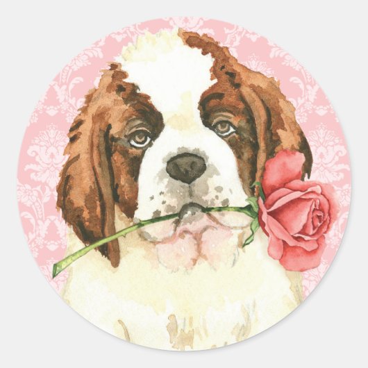 Valentine Rose St. Bernard Runder Aufkleber (Vorderseite)