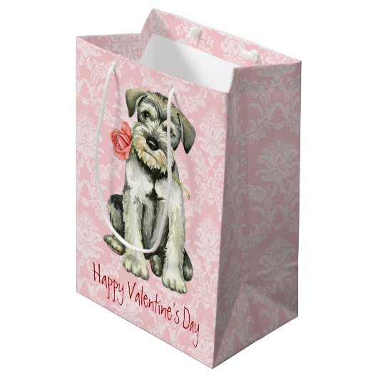 Valentine Rose Standard Schnauzer Mittlere Geschenktüte (Vorderseite Schrägansicht)