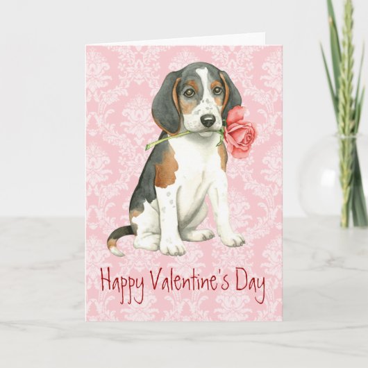 Valentine Rose Treeing Walker Conhound Feiertagskarte (Vorderseite)