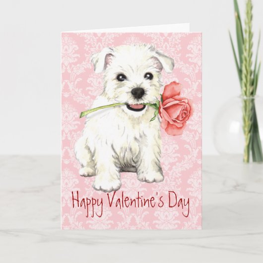 Valentine Rose Westie Feiertagskarte (Vorderseite)