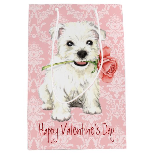 Valentine Rose Westie Mittlere Geschenktüte (Vorderseite)