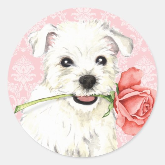 Valentine Rose Westie Runder Aufkleber (Vorderseite)