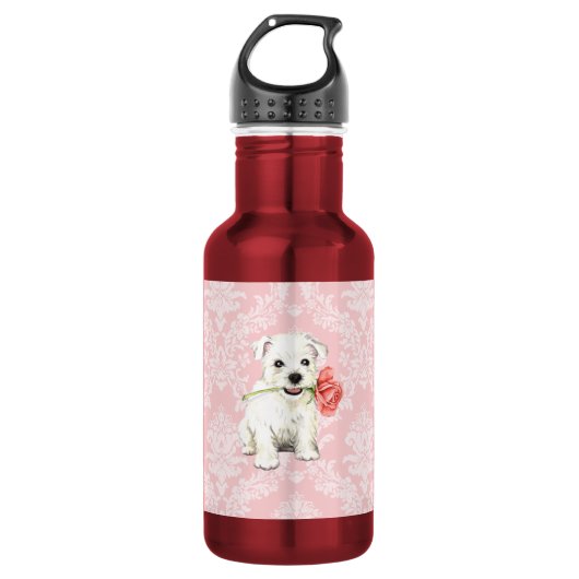 Valentine-Rose Westie Trinkflasche (Vorderseite)