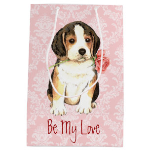Valentine-Rosen-Beagle Mittlere Geschenktüte