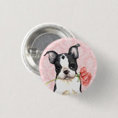 Valentine-Rosen-Boston-Terrier Button (Vorne & Hinten)