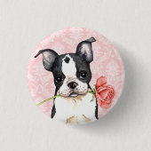 Valentine-Rosen-Boston-Terrier Button (Vorderseite)