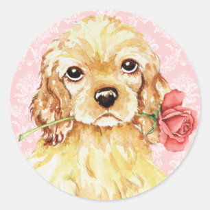 Valentine-Rosen-Cockerspaniel Runder Aufkleber