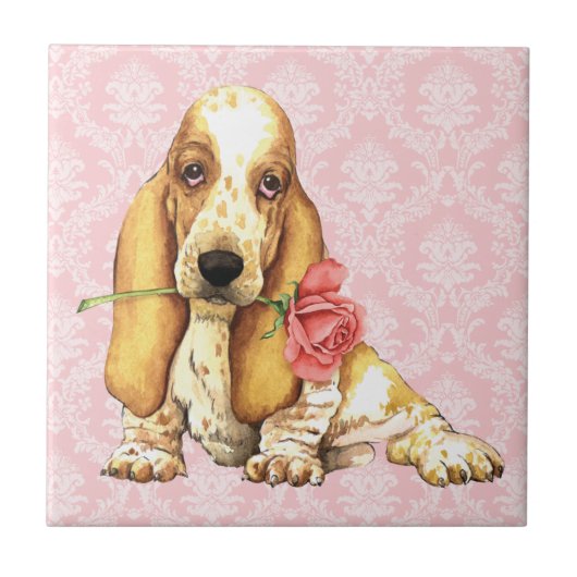 Valentine-Rosen-Dachshund Fliese (Vorderseite)