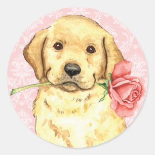 Valentine-Rosen-gelber Labrador Runder Aufkleber