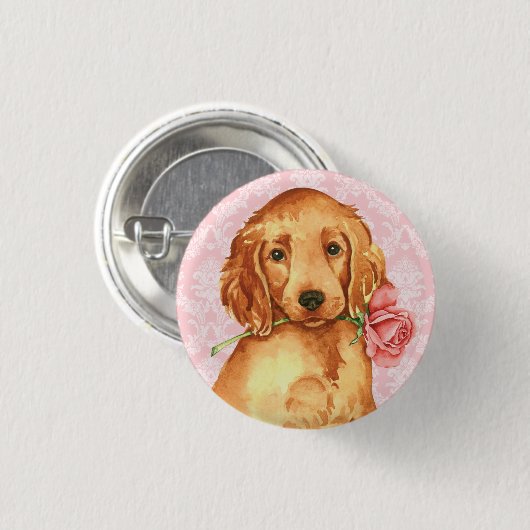 Valentine-Rosen-Irischer Setter Button (Vorne & Hinten)