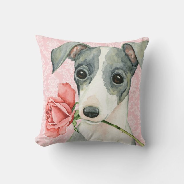 Valentine-Rosen-italienischer Windhund Kissen (Vorderseite)