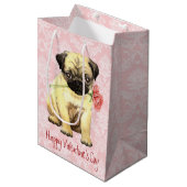 Valentine-Rosen-Mops Mittlere Geschenktüte (Vorderseite Schrägansicht)