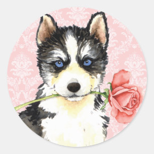 Valentine-Rosen-Schlittenhund Runder Aufkleber