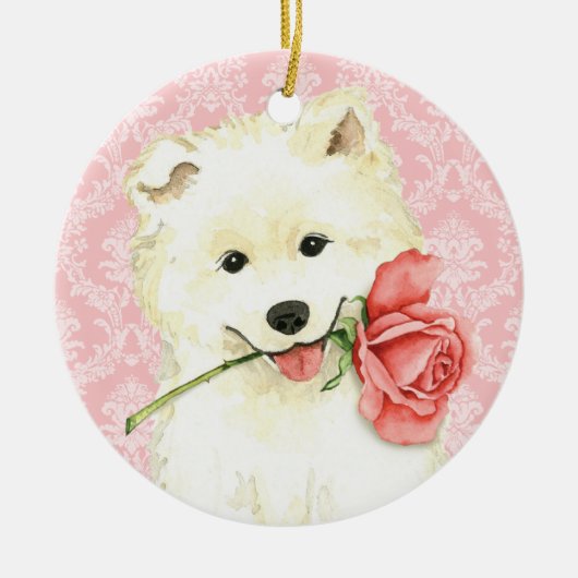 Valentine-RoseSamoyed Keramik Ornament (Vorne)