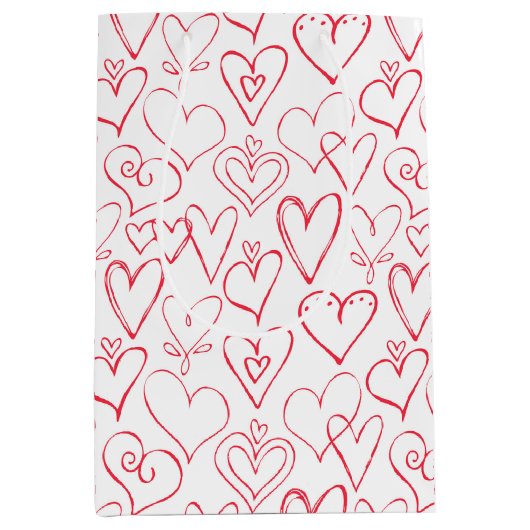 Valentine Rotdoodle Herz Muster Mittlere Geschenktüte (Vorderseite)