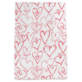 Valentine Rotdoodle Herz Muster Mittlere Geschenktüte (Rückseite)