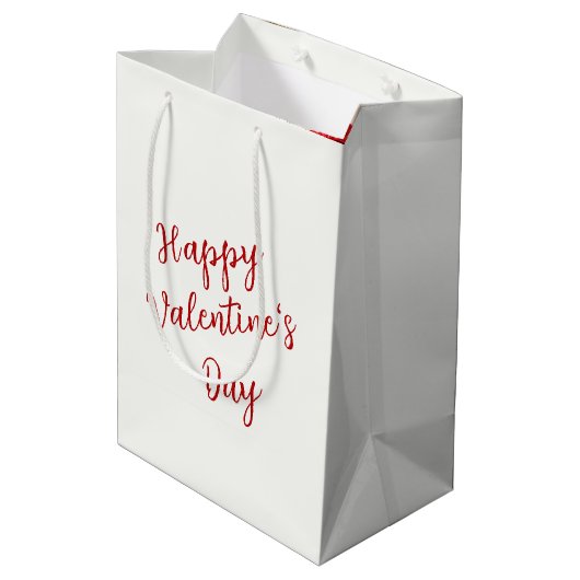 Valentine Rote Rose auf weißem Satin Mittlere Geschenktüte (Rückseite Schrägansicht)