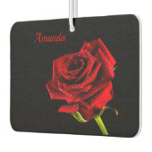 Valentine rote Rose mit Wassertropfen und Name Autolufterfrischer (Links)
