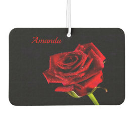 Valentine rote Rose mit Wassertropfen und Name Autolufterfrischer