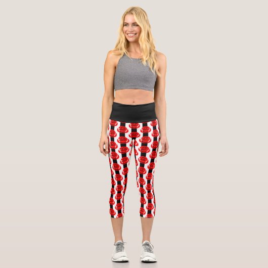 Valentine rote Rosen blumengestreift Capri Leggings (Vorderseite)