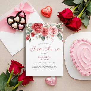 Valentine Rote Rosen Kalligrafie Chic Brautparty Einladung