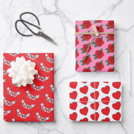 Valentine Rote Rosen Liebe und Herz Geschenkpapier Set