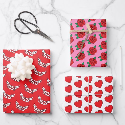 Valentine Rote Rosen Liebe und Herz Geschenkpapier Set (Vorderseite)