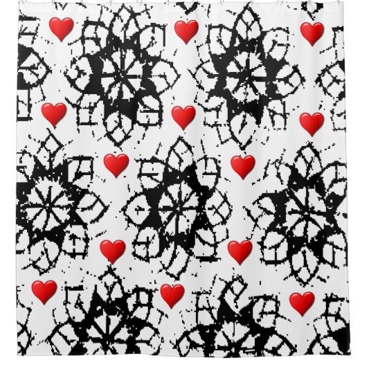 Valentine Rotes Herz weißer schwarzer Duschvorhang (Vorderseite)